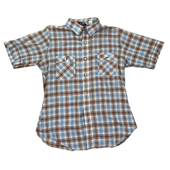 Vtg Levis Button Up Plaid Mens Slim Fit Western Shirt Sz L 40” Actual Medium - Picture 1 of 16